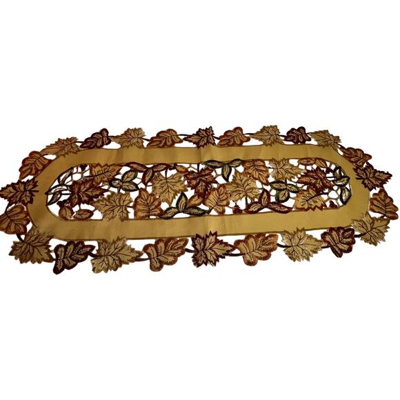 Xia Home Fashions Moisson Autumn Leaf Embroidered Cutwork Table Runner 12" x 28" - Picture 1 of 11